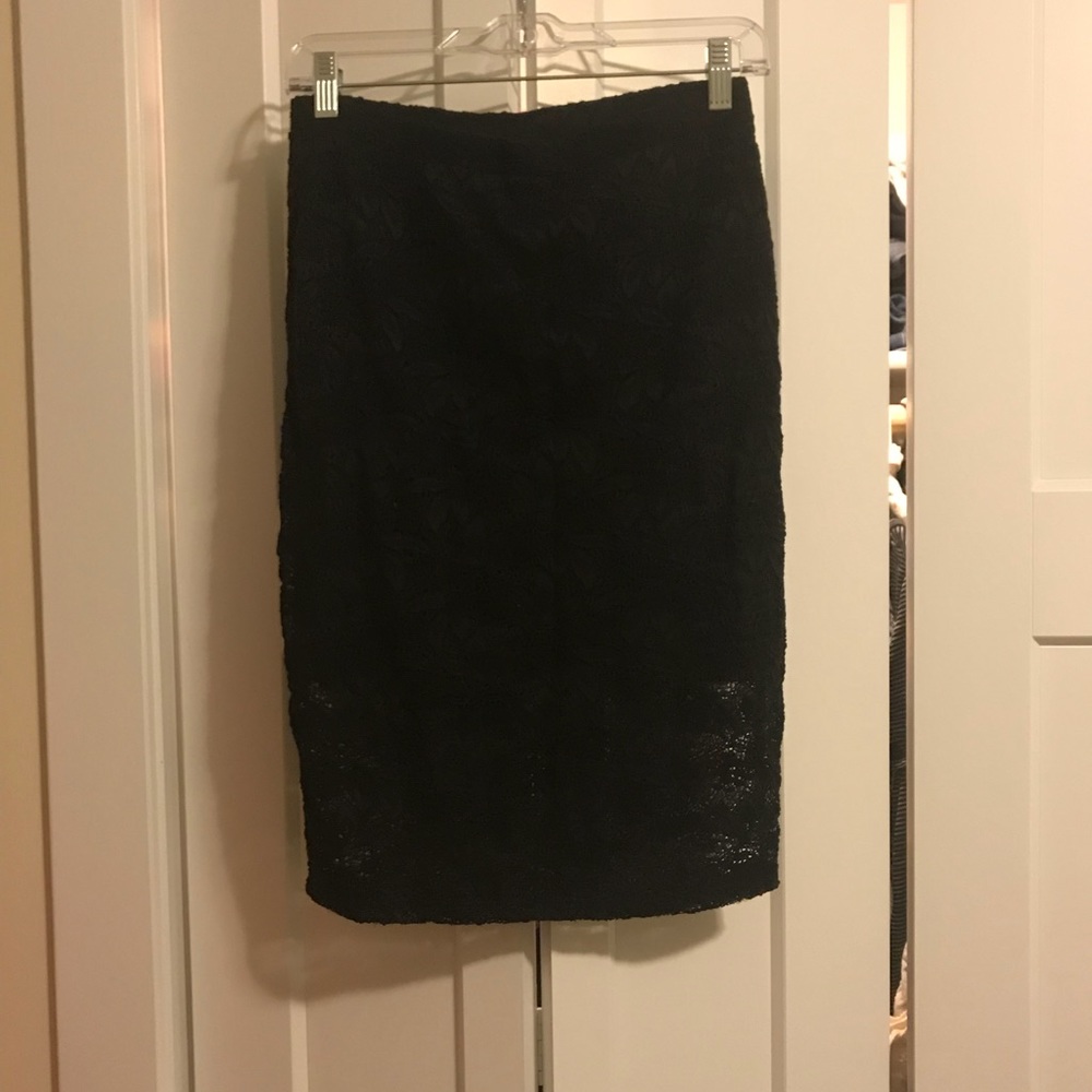 Black Lace Overlay, Over the Knee Pencil Skirt
